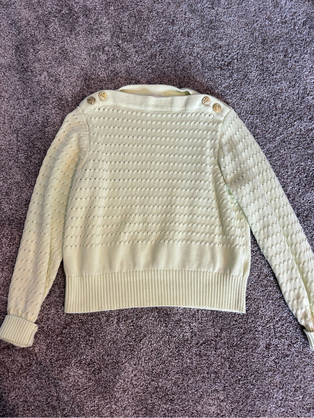 Button-Shoulder Cream Knit Sweater
